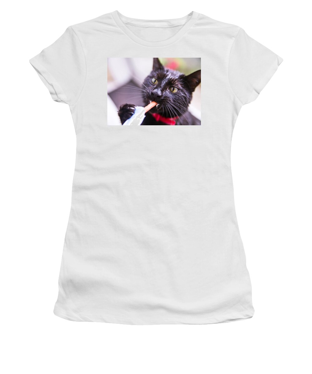 Cat Women's T-Shirt featuring the photograph Hungry after Shower by Alex Art