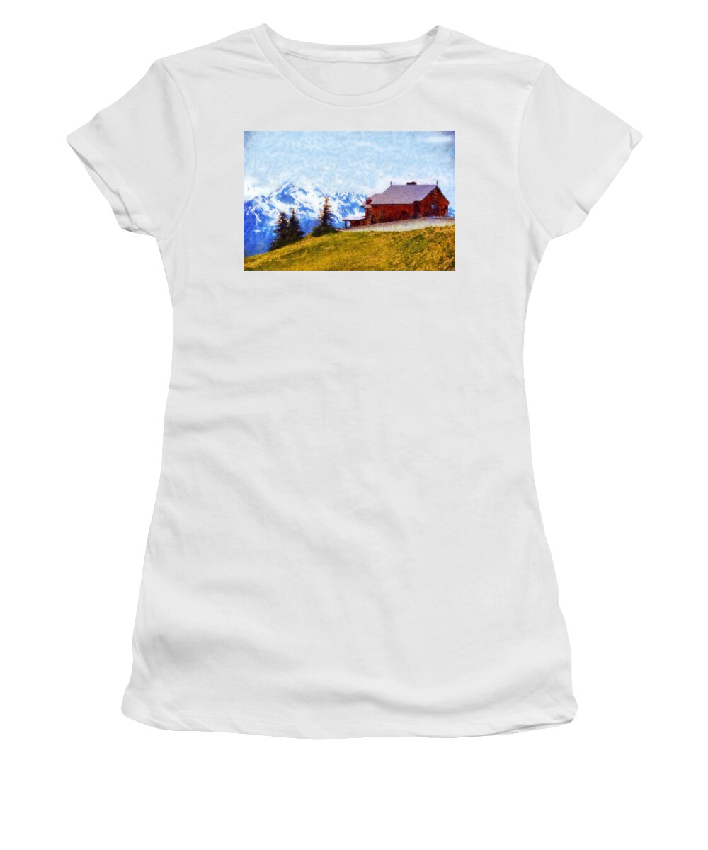 Hurricane Ridge Visitor Center Women's T-Shirt featuring the digital art Hurricane Ridge Visitor Center by Kaylee Mason