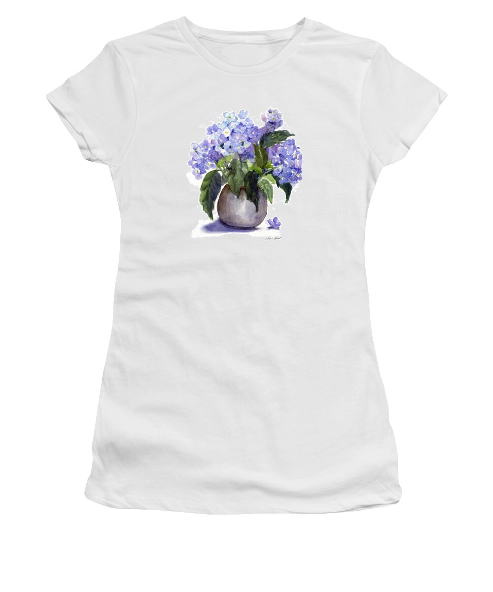 Still Life Women's T-Shirt featuring the painting Hydrangeas in Pewter by Maria Hunt