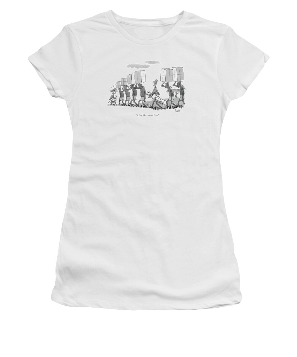 
 (one Native On Safari Carrying Golf Clubs Talking To Others Carrying Heavy Loads.) Leisure Women's T-Shirt featuring the drawing I Feel Like A Damn Fool by Claude Smith