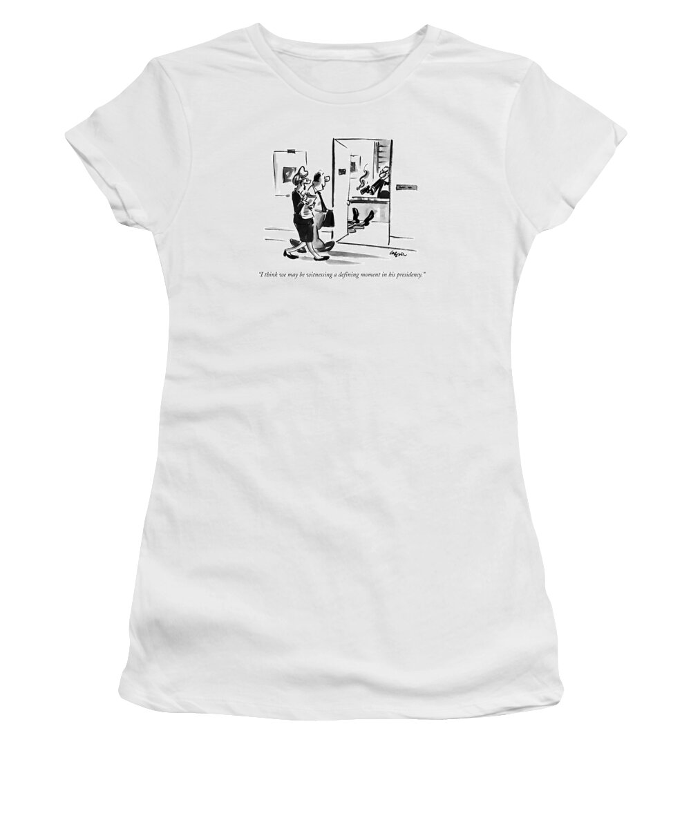 Death Women's T-Shirt featuring the drawing I Think We May Be Witnessing A Defining Moment by Lee Lorenz
