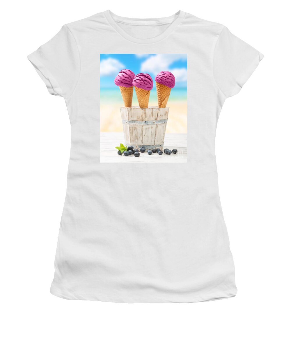 Blue Women's T-Shirt featuring the photograph Icecreams With Blueberries by Amanda Elwell