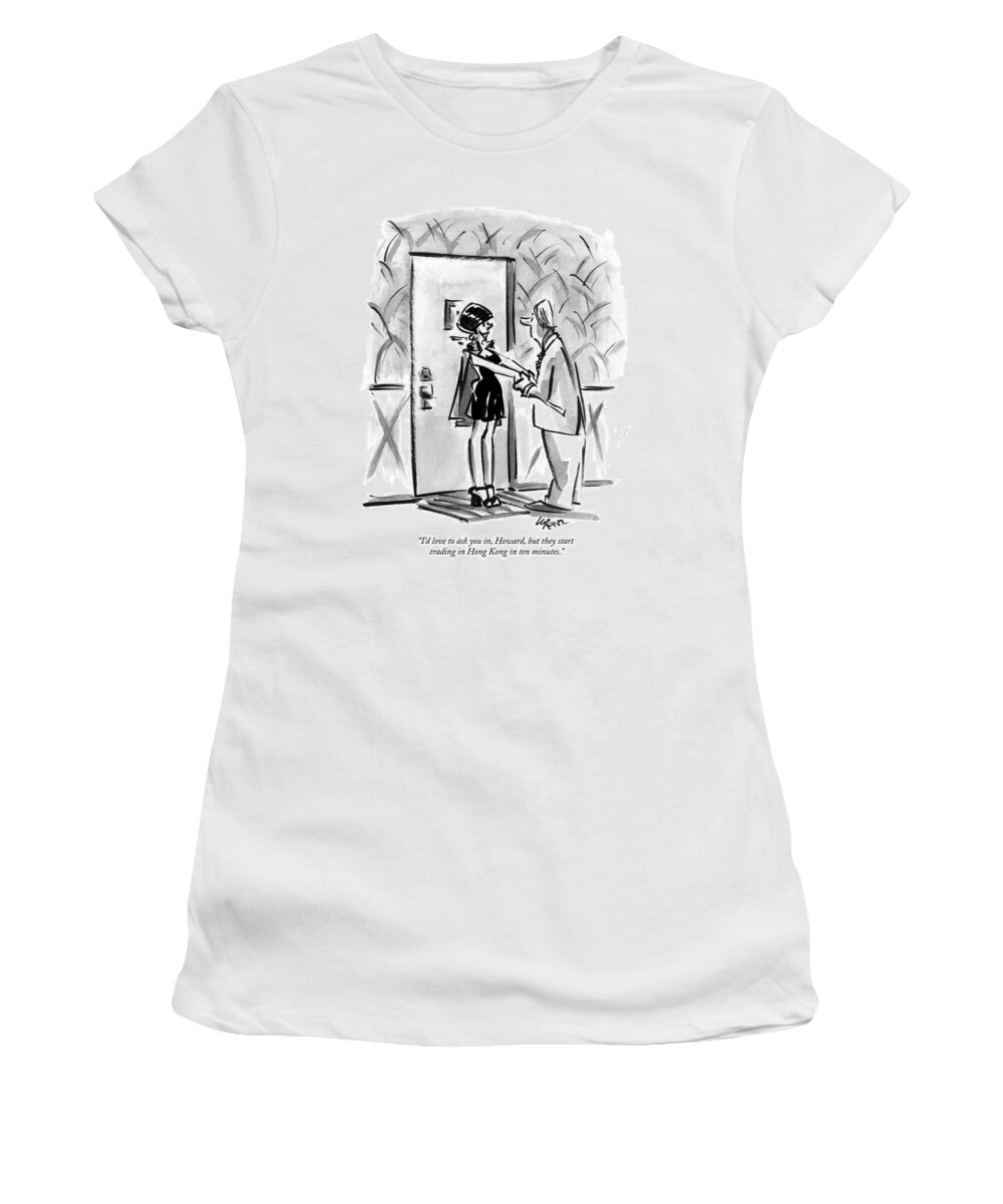 Stocks Women's T-Shirt featuring the drawing I'd Love To Ask by Lee Lorenz