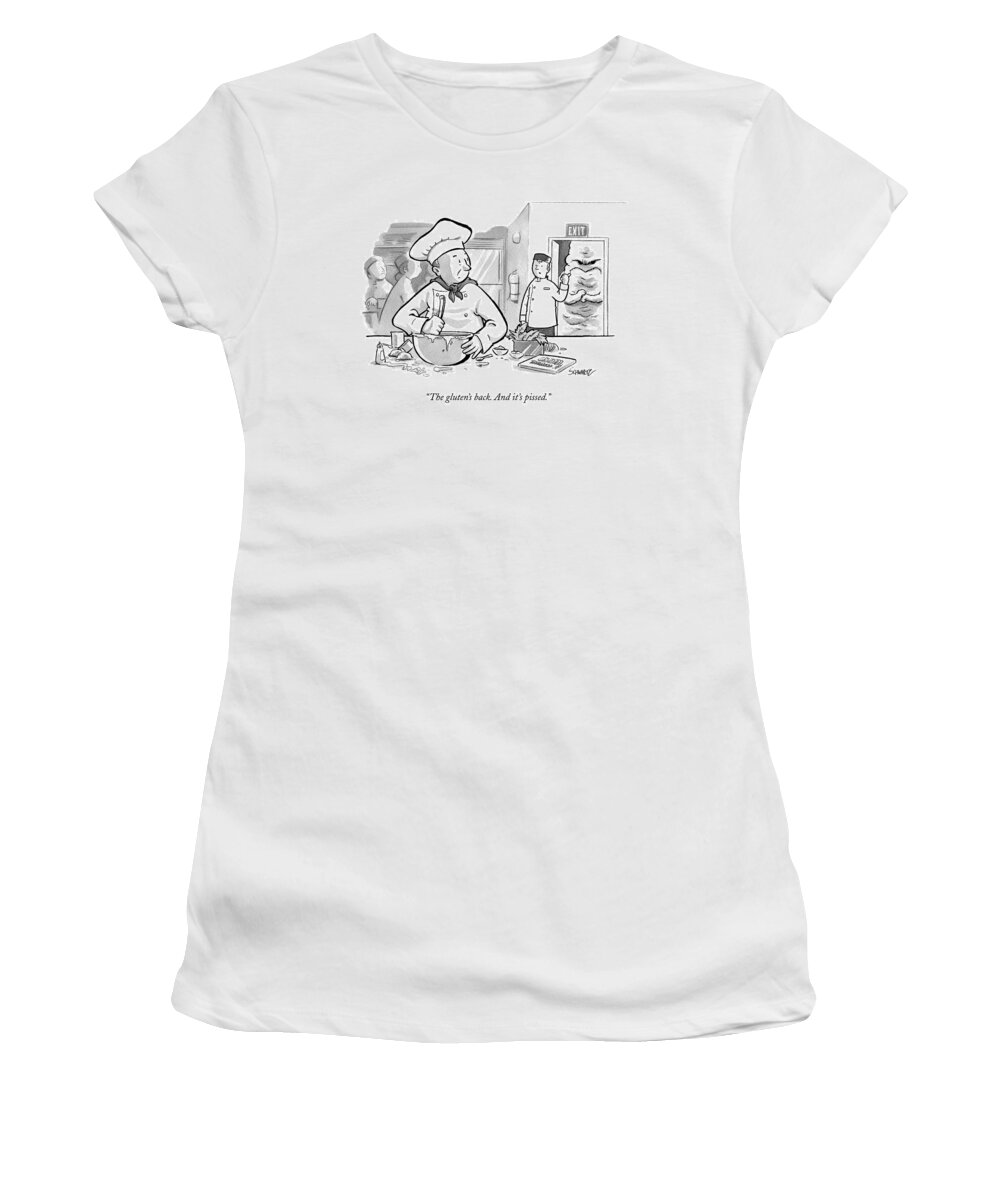 Food Women's T-Shirt featuring the drawing In A Baker's Kitchen by Benjamin Schwartz