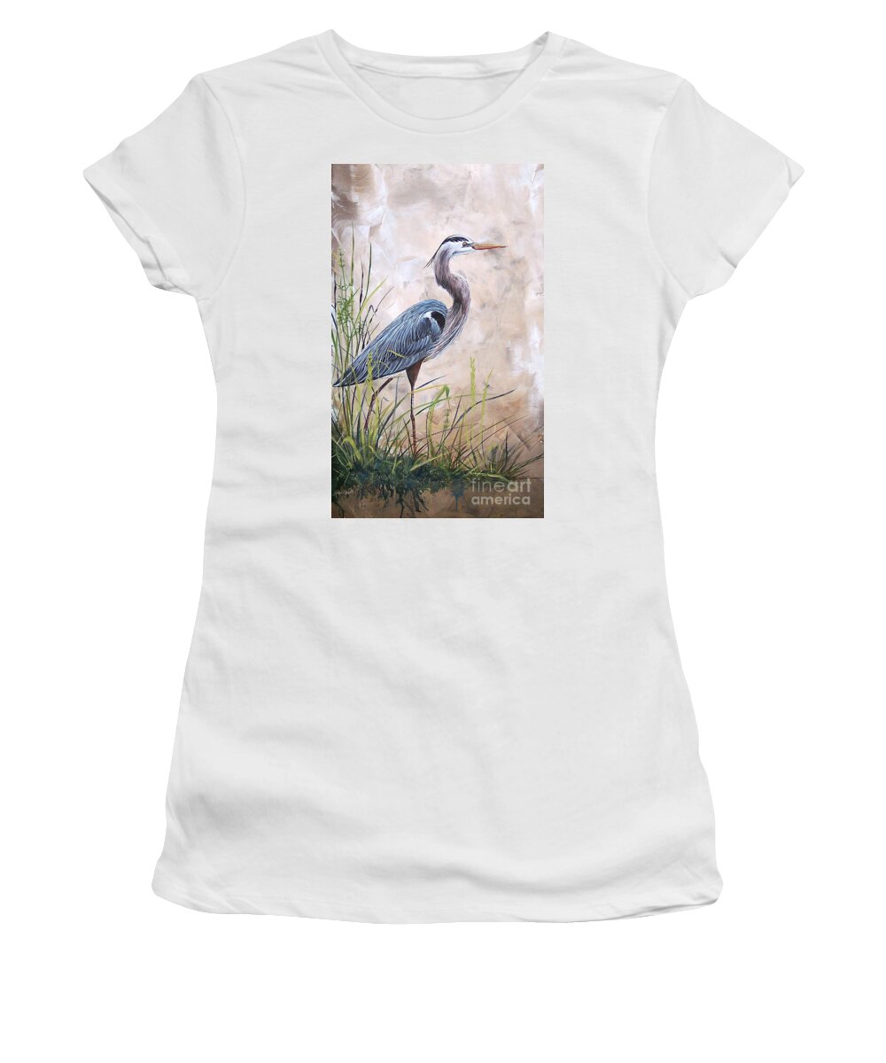 Heron Women's T-Shirt featuring the painting In the Reeds-Blue Heron-A by Jean Plout