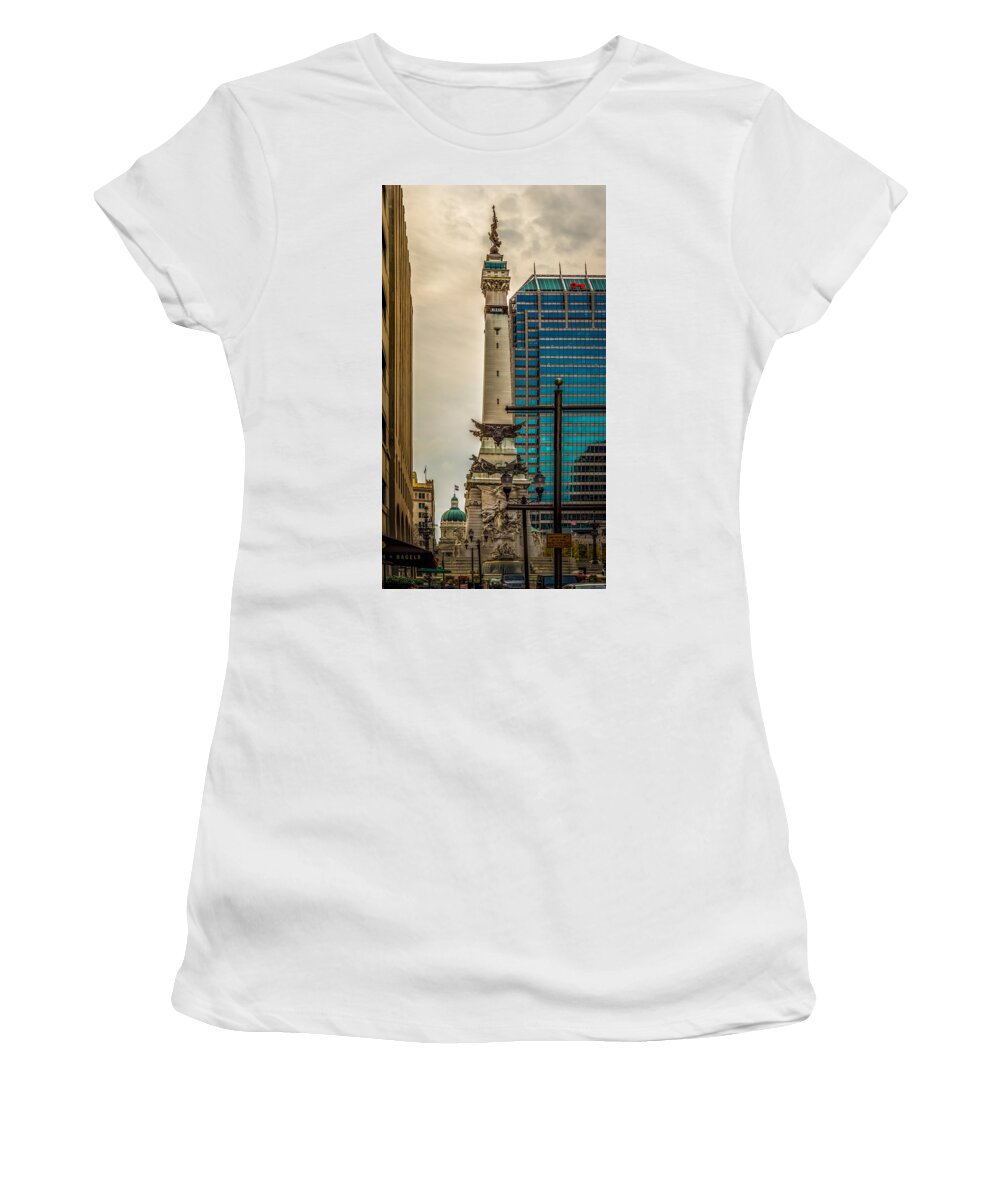 Indiana Women's T-Shirt featuring the photograph Indiana - Monument Circle with State Capital Building by Ron Pate