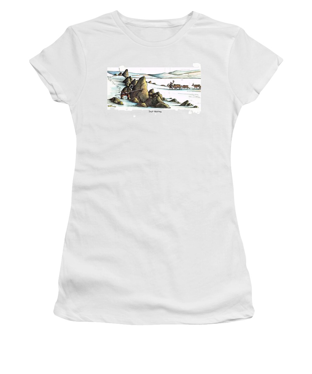 Inuit. Eskimo Women's T-Shirt featuring the painting Inuit Waiting by Art MacKay