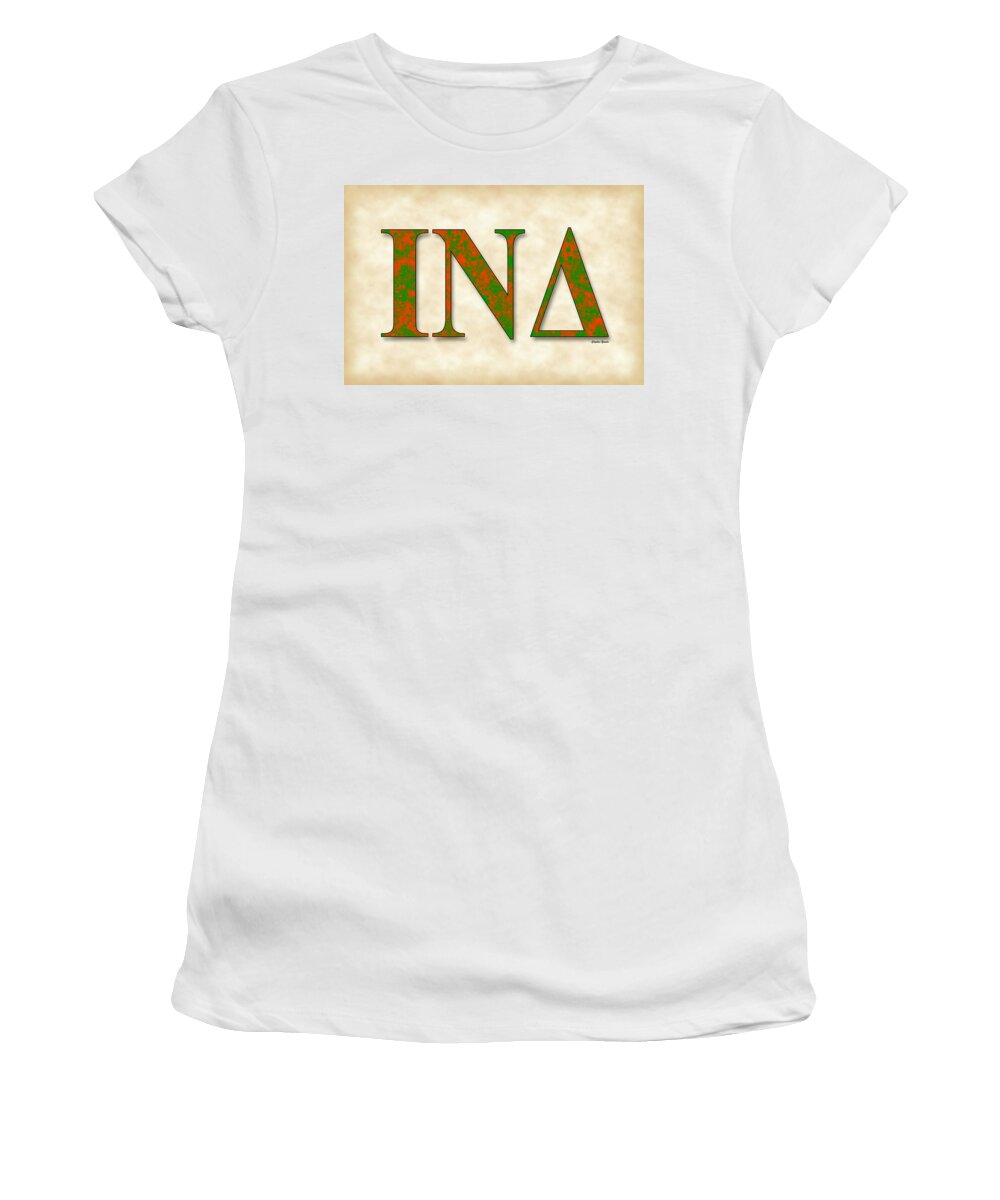 Iota Nu Delta Women's T-Shirt featuring the digital art Iota Nu Delta - Parchment by Stephen Younts
