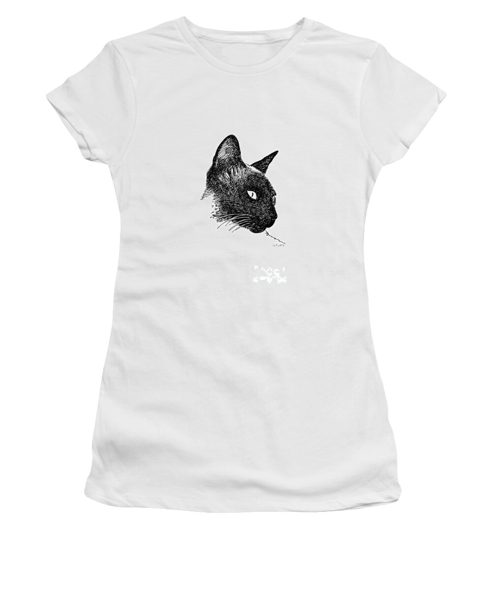 Iphone Women's T-Shirt featuring the drawing iPhone-Case-Cat-Siamese by Gordon Punt