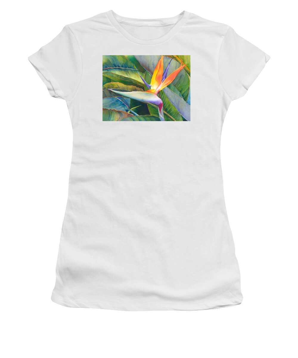 Bird Of Paradise Women's T-Shirt featuring the painting Its a Bird by Judy Mercer