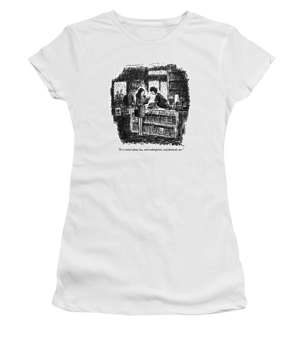 Books Women's T-Shirt featuring the drawing It's A Novel About Loss by Robert Weber
