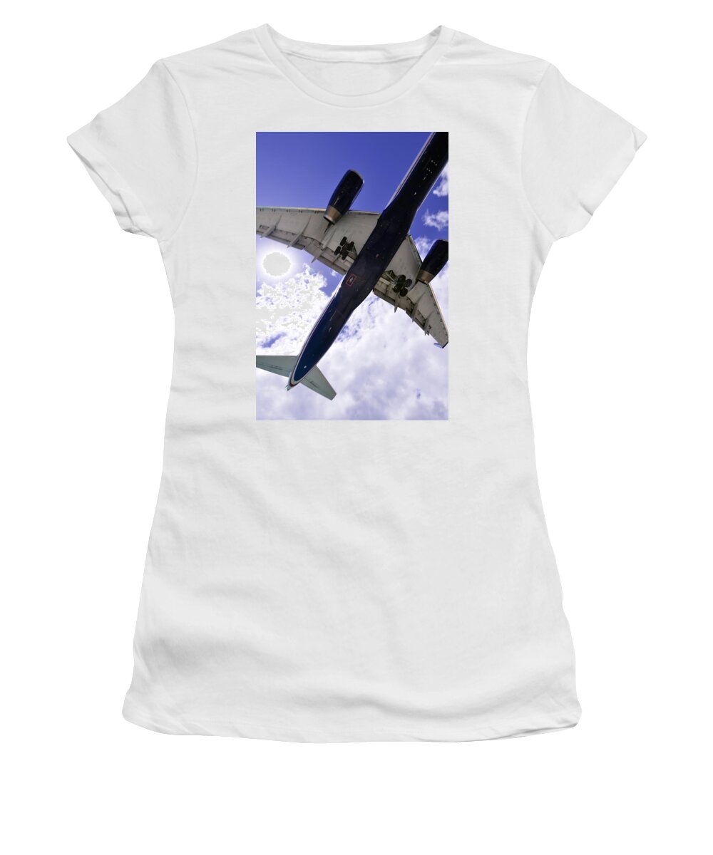 St Martin - Airplanes Women's T-Shirt featuring the photograph Jet Under Belly 2 by Matt Swinden