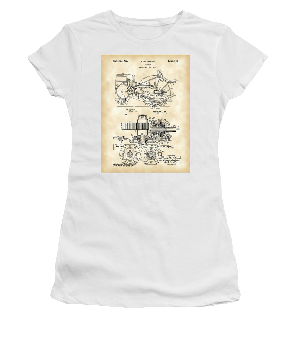 John Deere Women's T-Shirt featuring the digital art John Deere Tractor Patent 1932 - Vintage by Stephen Younts