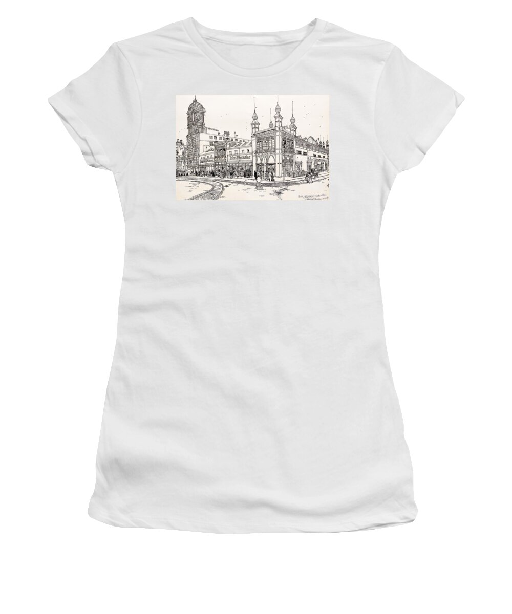 Old Philadelphia Women's T-Shirt featuring the drawing John Wanamaker's Grand Depot by Ira Shander