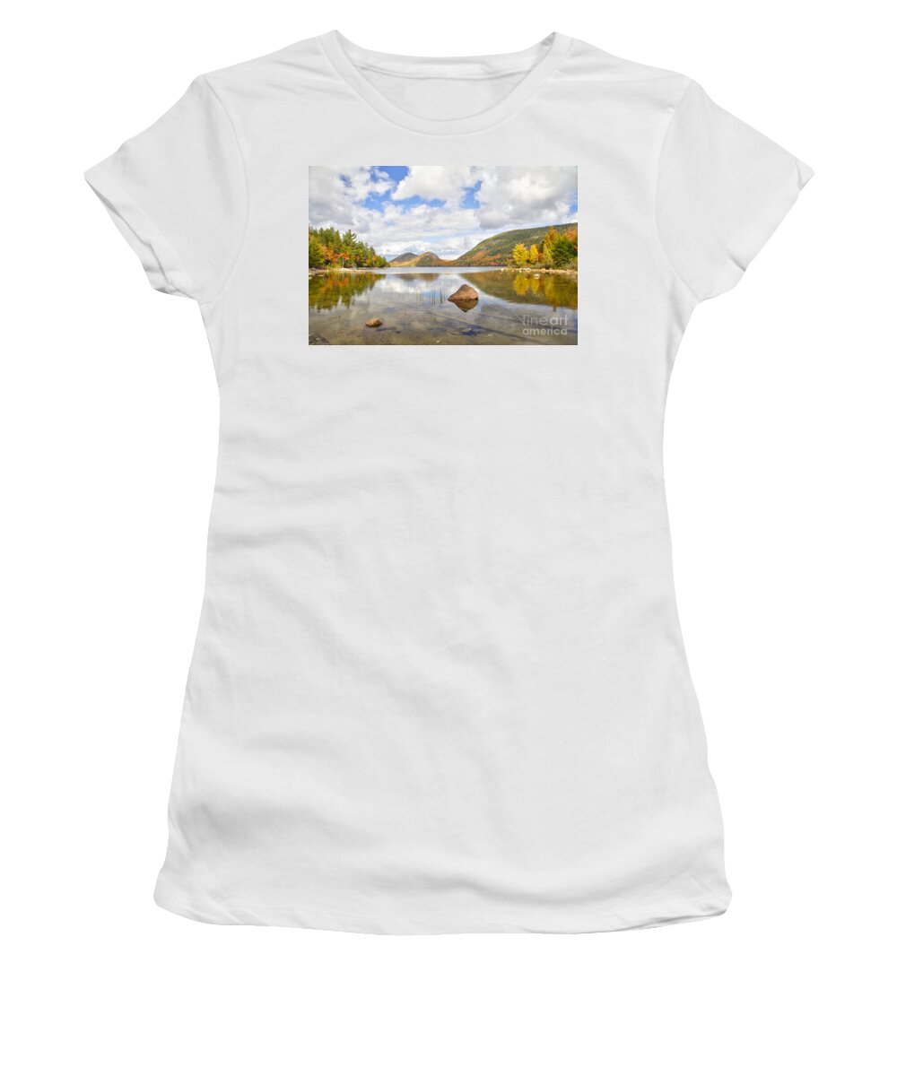 Fall Women's T-Shirt featuring the photograph Jordan Pond and The Bubbles Acadia National Park by Ken Brown