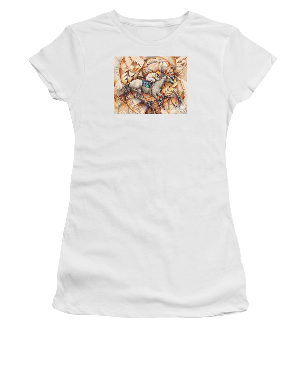Colored-pencil Women's T-Shirt featuring the painting Kaleidoscope Rider by Ricardo Chavez-Mendez