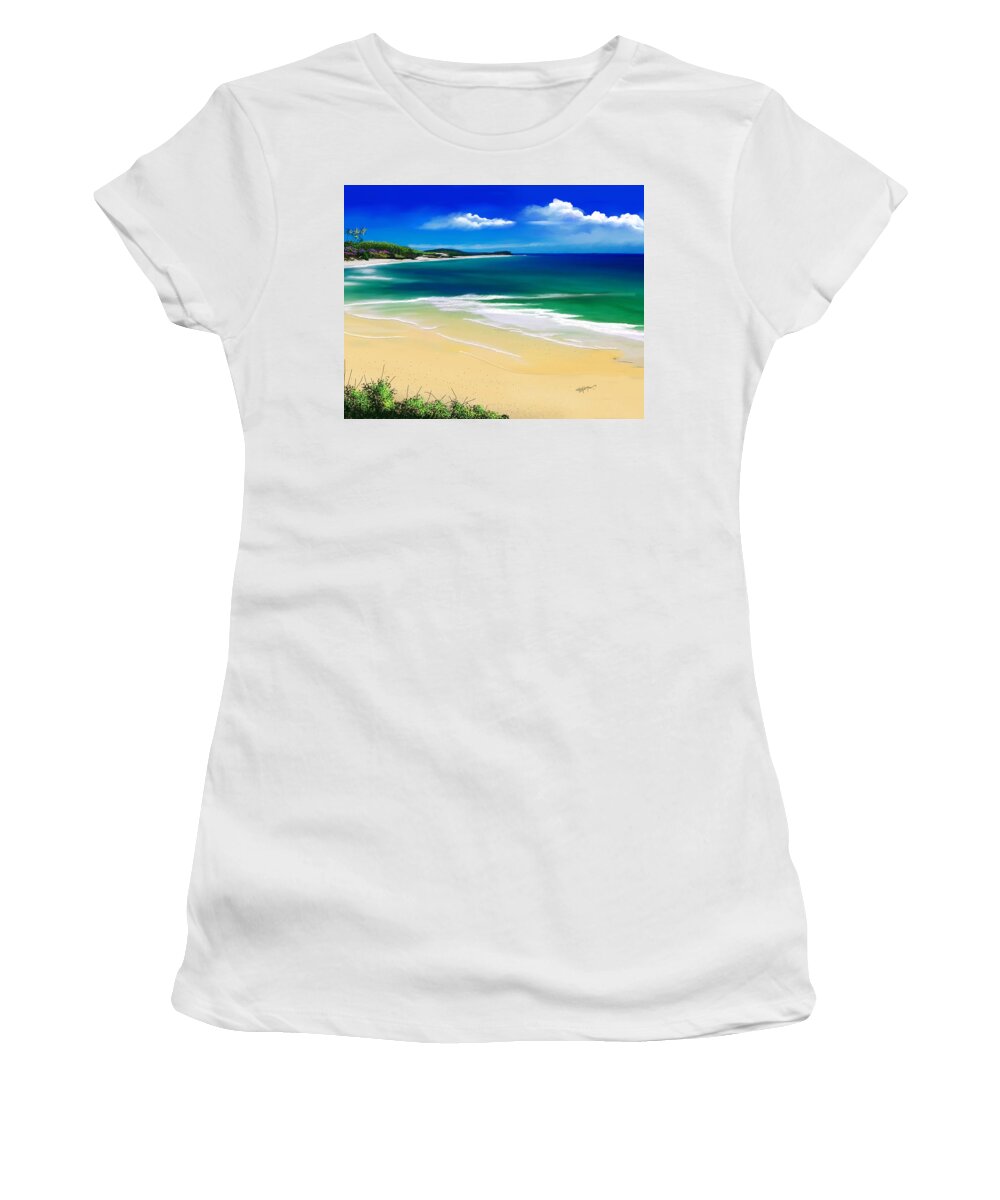 Wall Art Women's T-Shirt featuring the digital art Kauai beach solitude by Anthony Fishburne