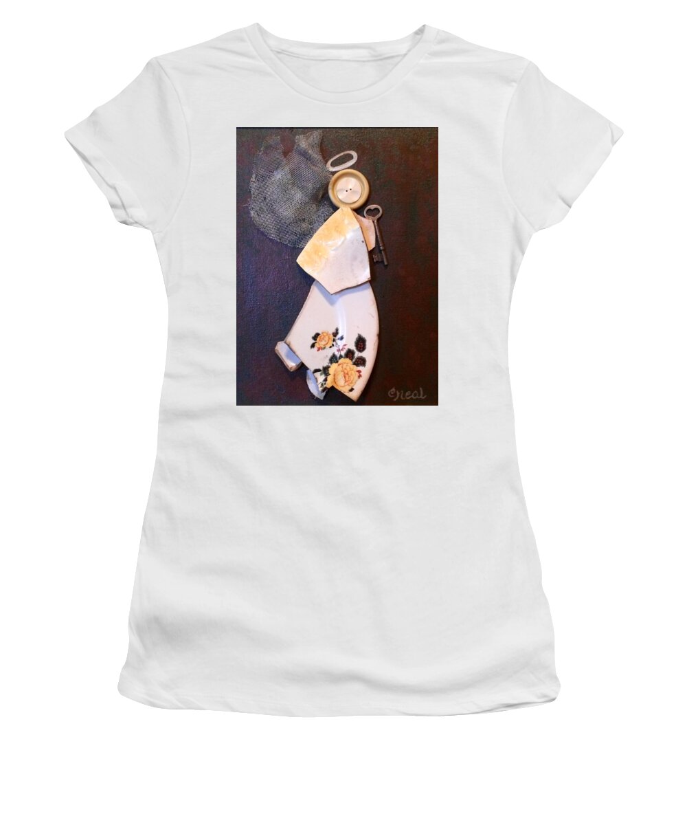 Angel Women's T-Shirt featuring the mixed media Key Angel by Carol Neal