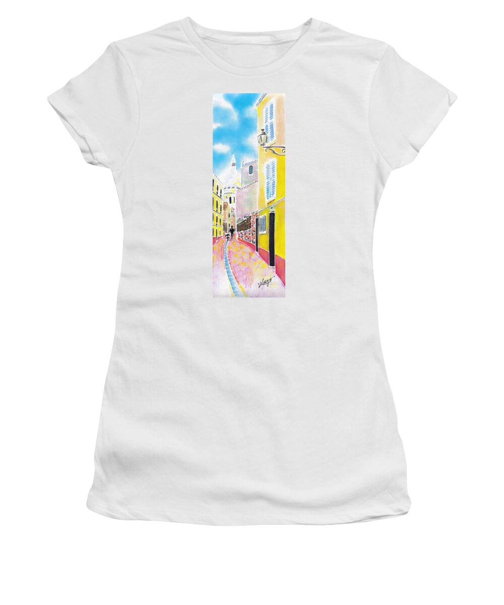 France Women's T-Shirt featuring the painting La butte Montmartre by Hisayo OHTA