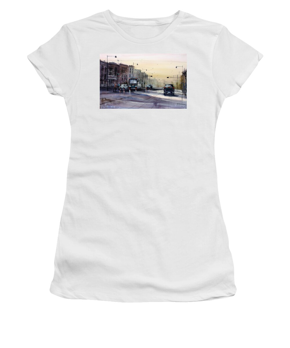 Ryan Radke Women's T-Shirt featuring the painting Last Light - College Ave. by Ryan Radke
