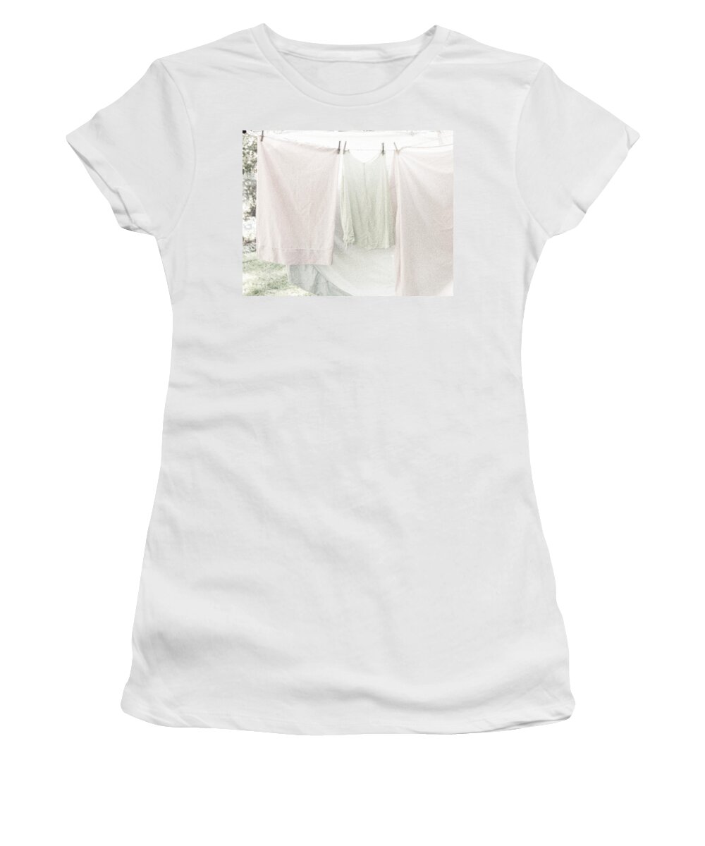 Pastel Pink And Green Women's T-Shirt featuring the photograph Laundry on the Line in Pink and Green by Brooke T Ryan