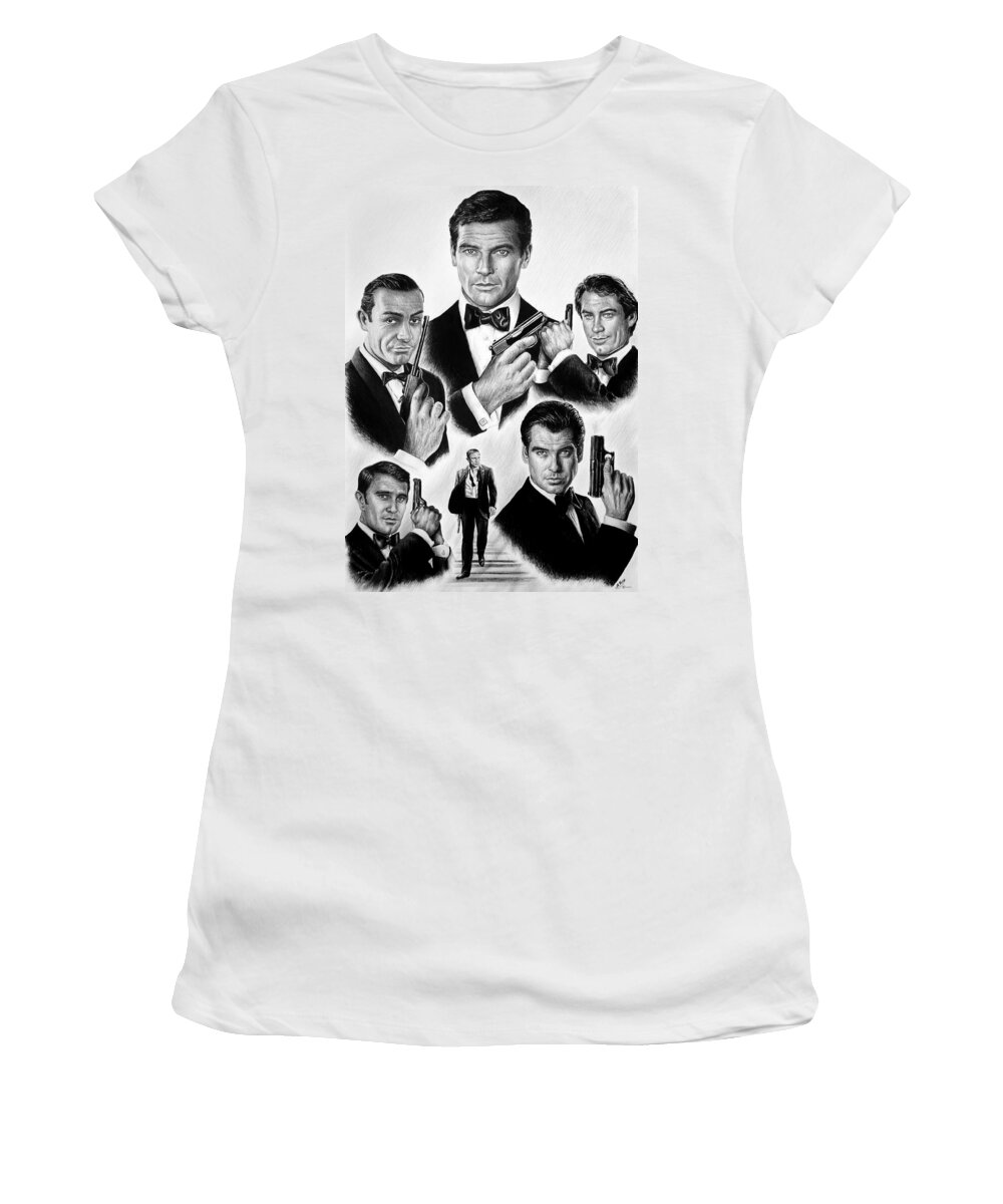 James Bond Women's T-Shirt featuring the drawing Licence to kill bw by Andrew Read