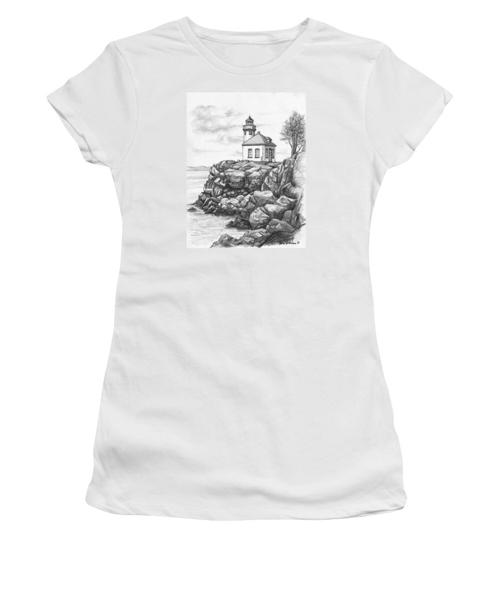 Lime Kiln Lighthouse Women's T-Shirt featuring the drawing Lime Kiln Lighthouse by Kim Lockman
