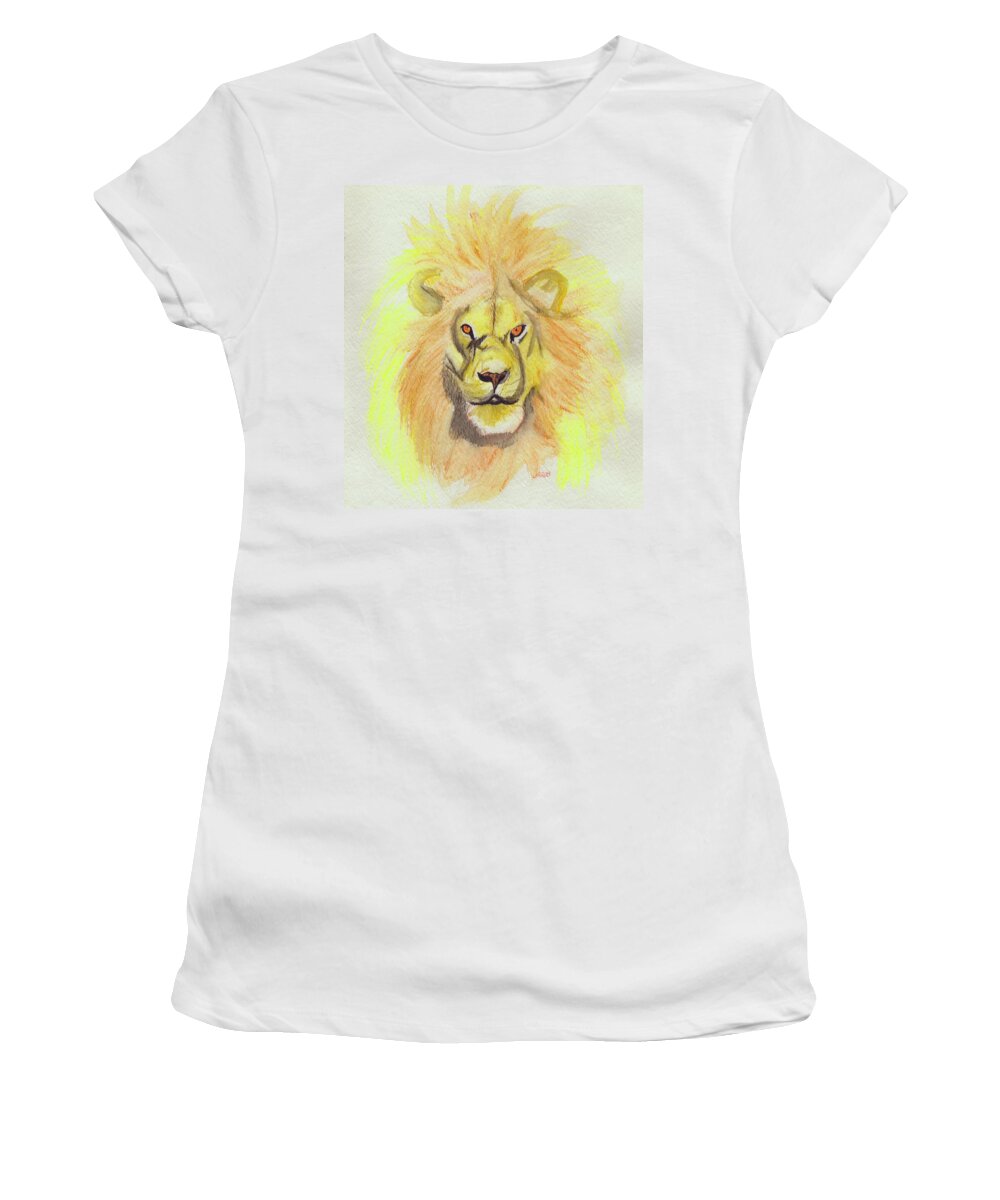 Lion Women's T-Shirt featuring the painting Lion yellow by First Star Art
