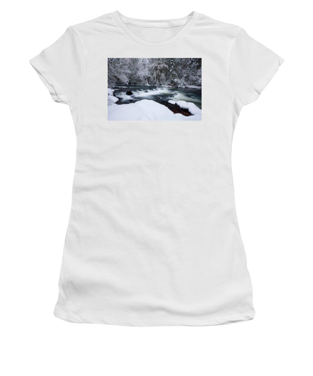 Little Fall Creek Women's T-Shirt featuring the photograph Little Fall Creek Winter by Andrew Kumler