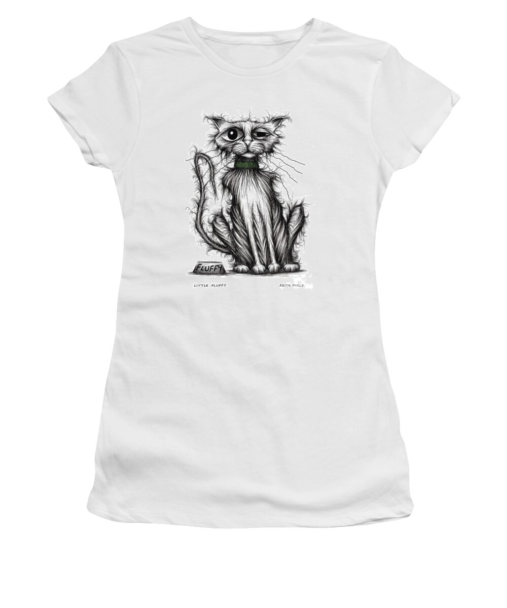Cat Women's T-Shirt featuring the drawing Little Fluffy by Keith Mills