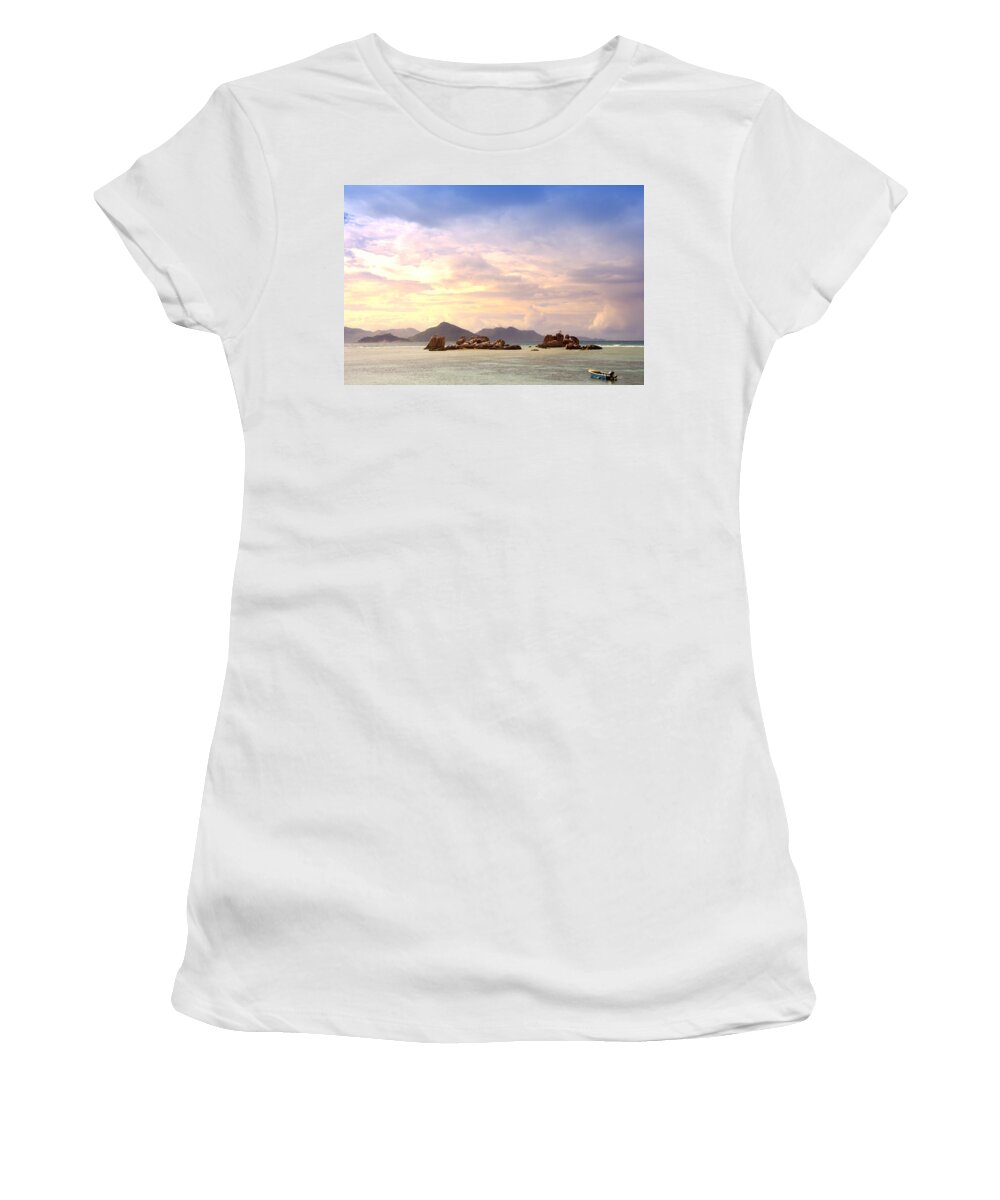 Landscape Women's T-Shirt featuring the photograph Lonely boat by Alexey Stiop