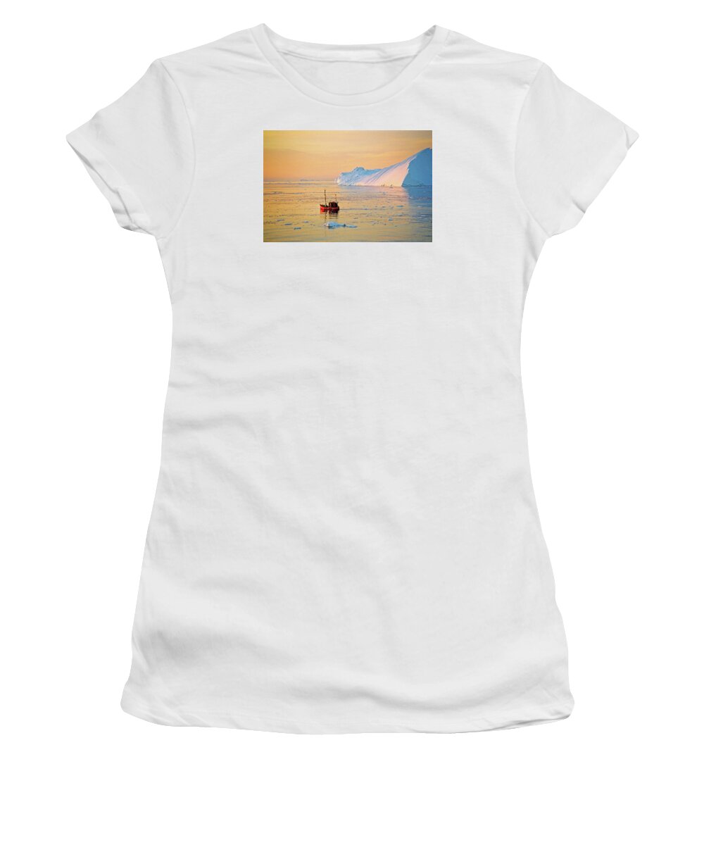 Greenland Women's T-Shirt featuring the photograph Lonely Boat - Greenland by Juergen Weiss