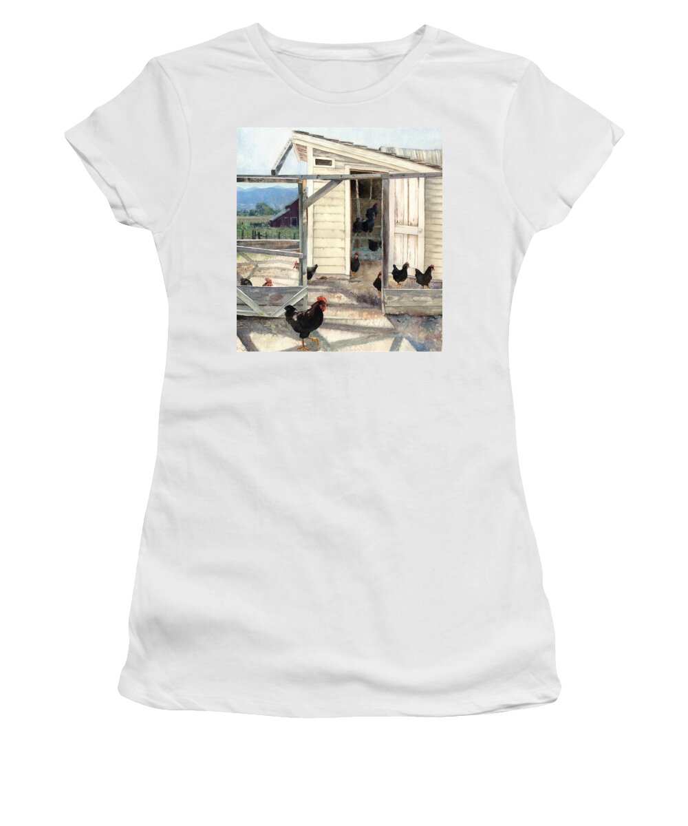 Hen Painting Women's T-Shirt featuring the painting Longmont Henhouse by Anne Gifford