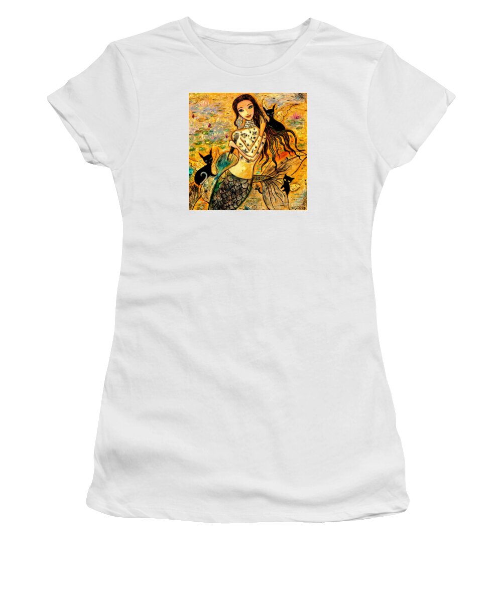 Mermaid Art Women's T-Shirt featuring the painting Lotus Pool by Shijun Munns