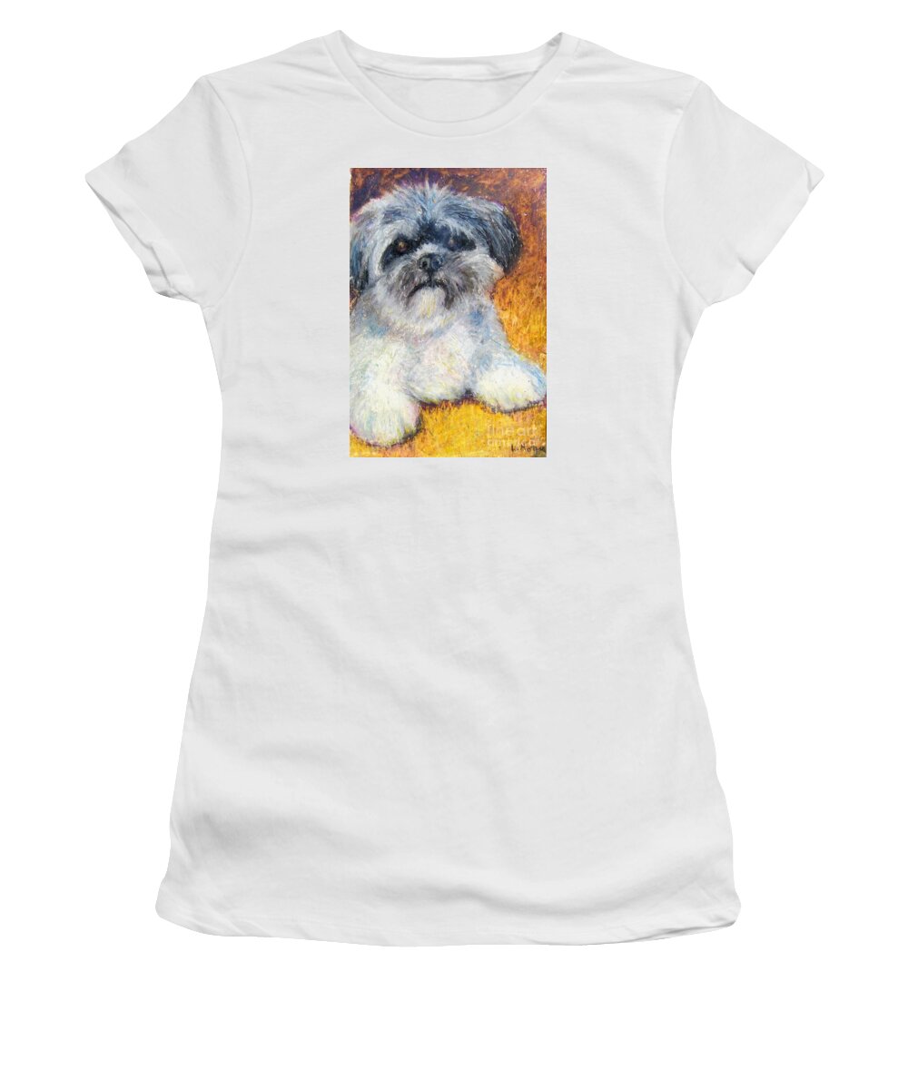 Lhasa Apso Women's T-Shirt featuring the painting Love My Lhasa by Laurie Morgan