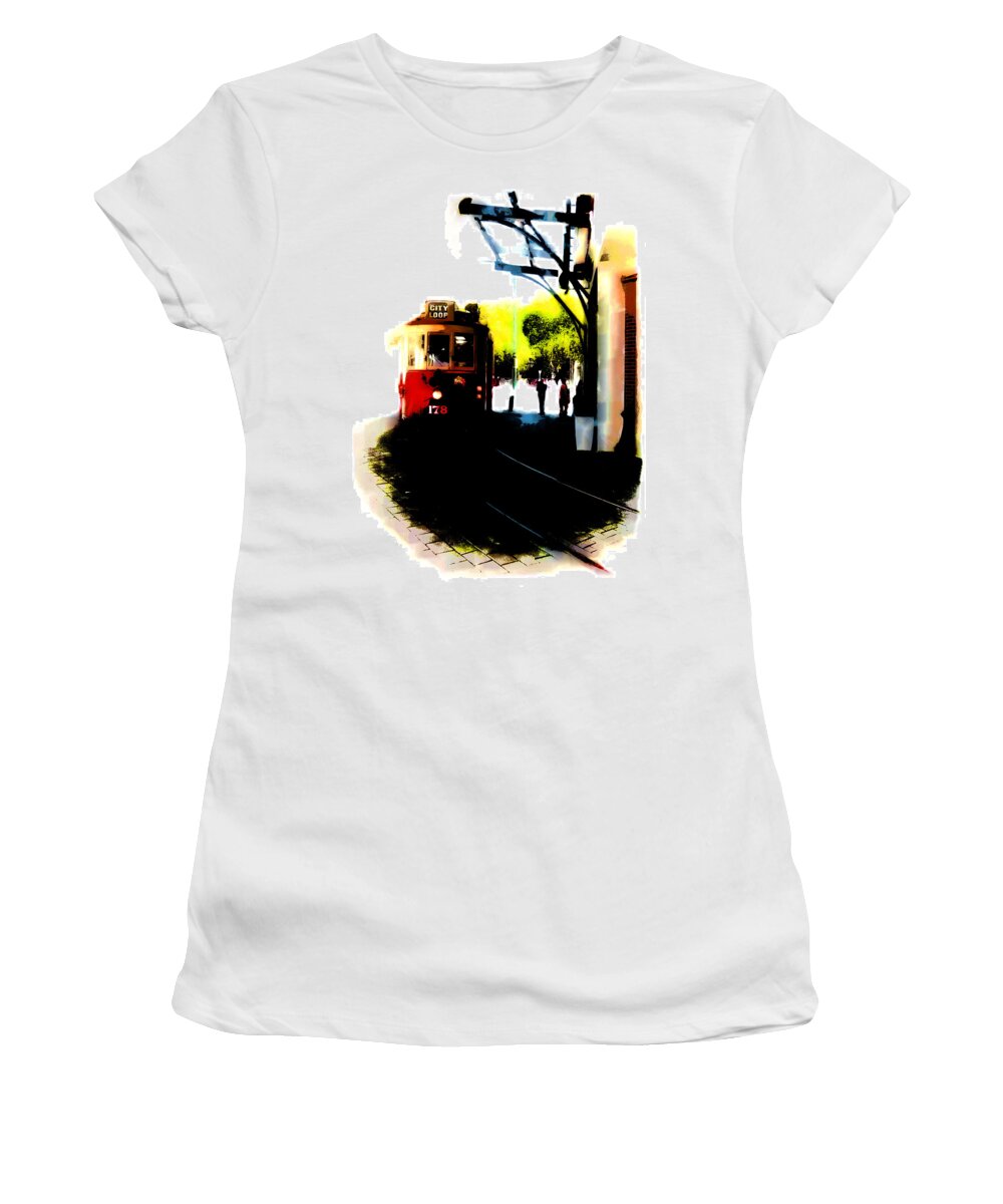Abstract Women's T-Shirt featuring the photograph Make Way for the Tram by Steve Taylor