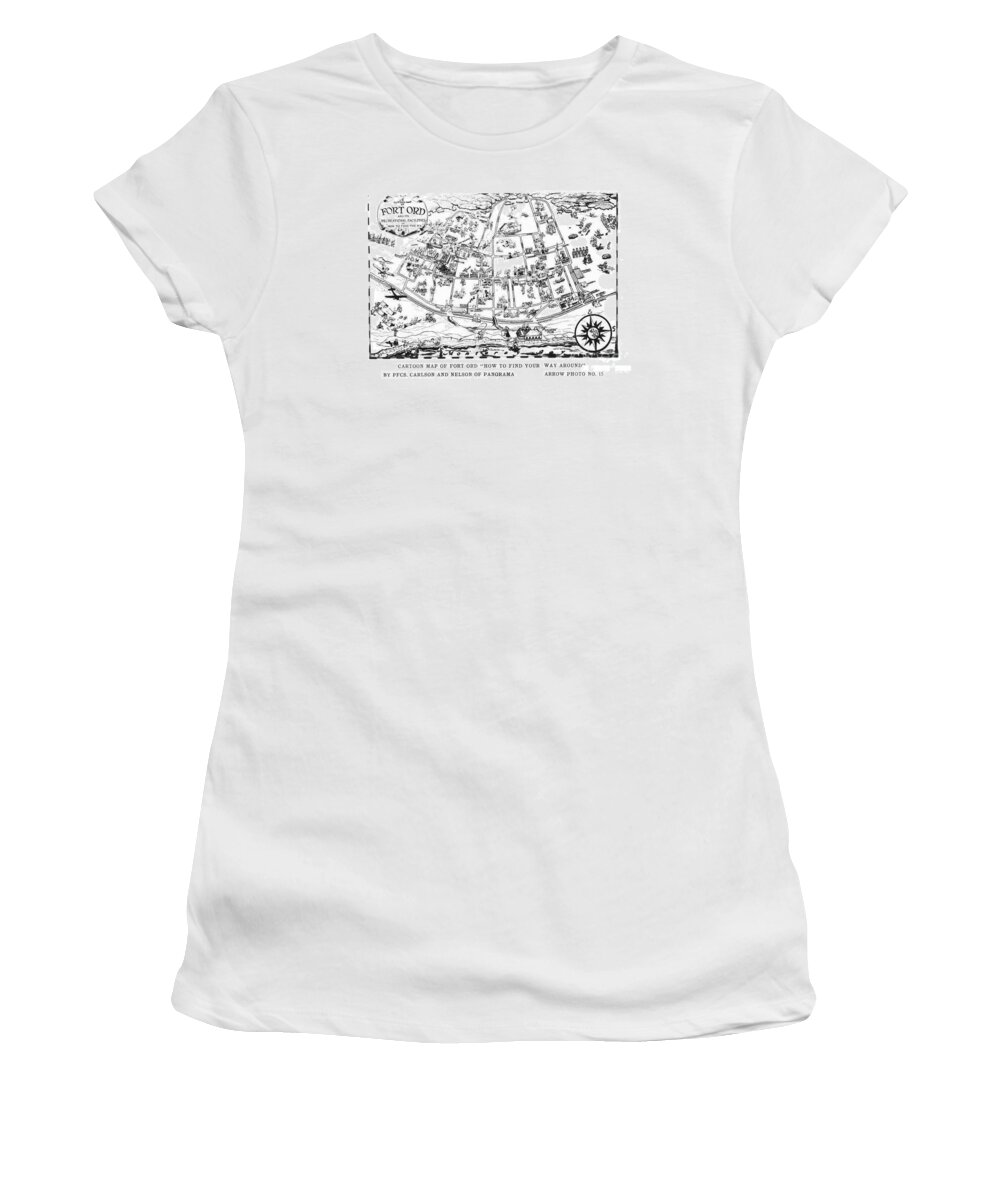 Map Women's T-Shirt featuring the photograph Map of Fort Ord Army Base Monterey California circa 1950 by Monterey County Historical Society