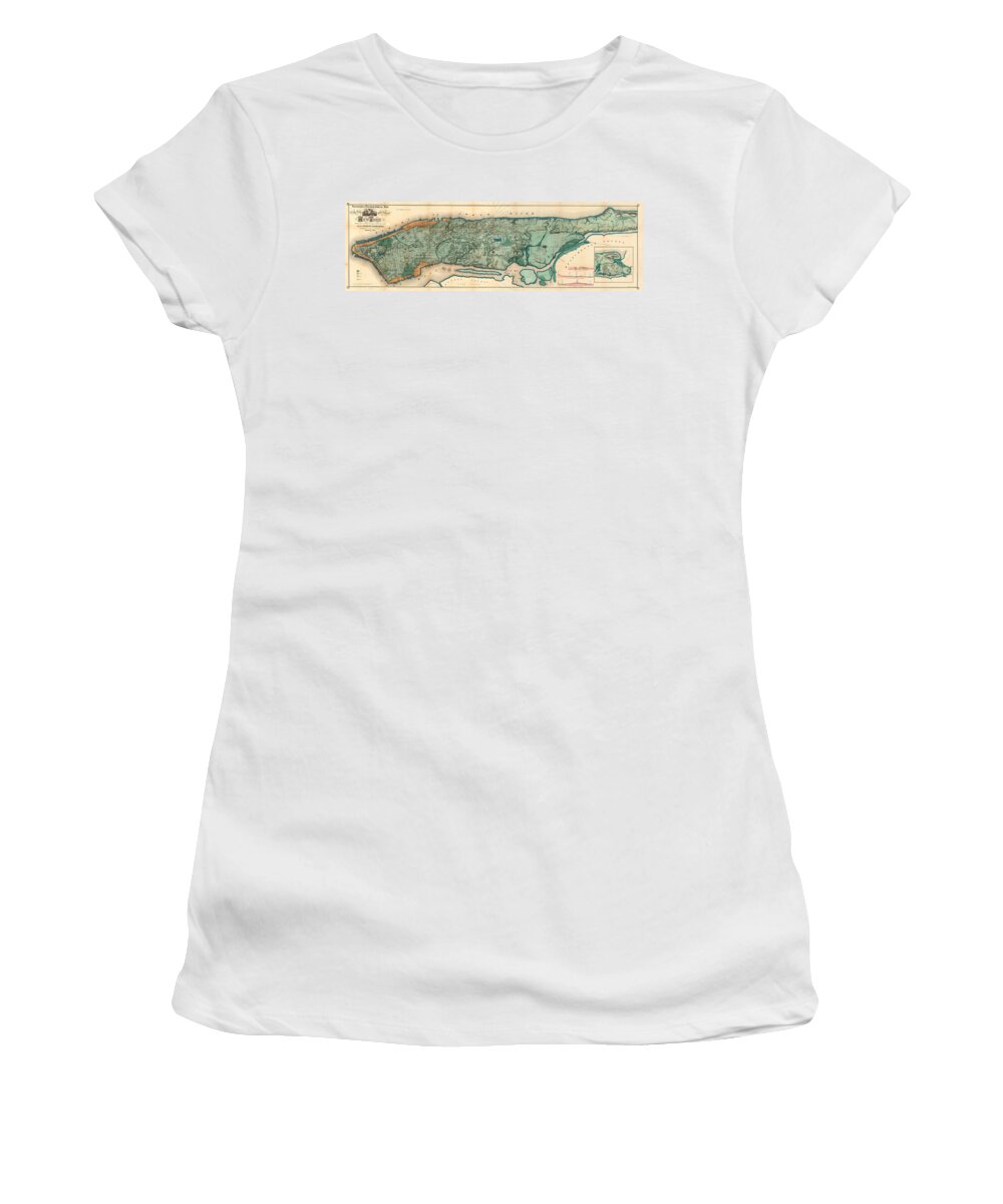 Map Women's T-Shirt featuring the painting Map of Manhattan by Egbert Viele