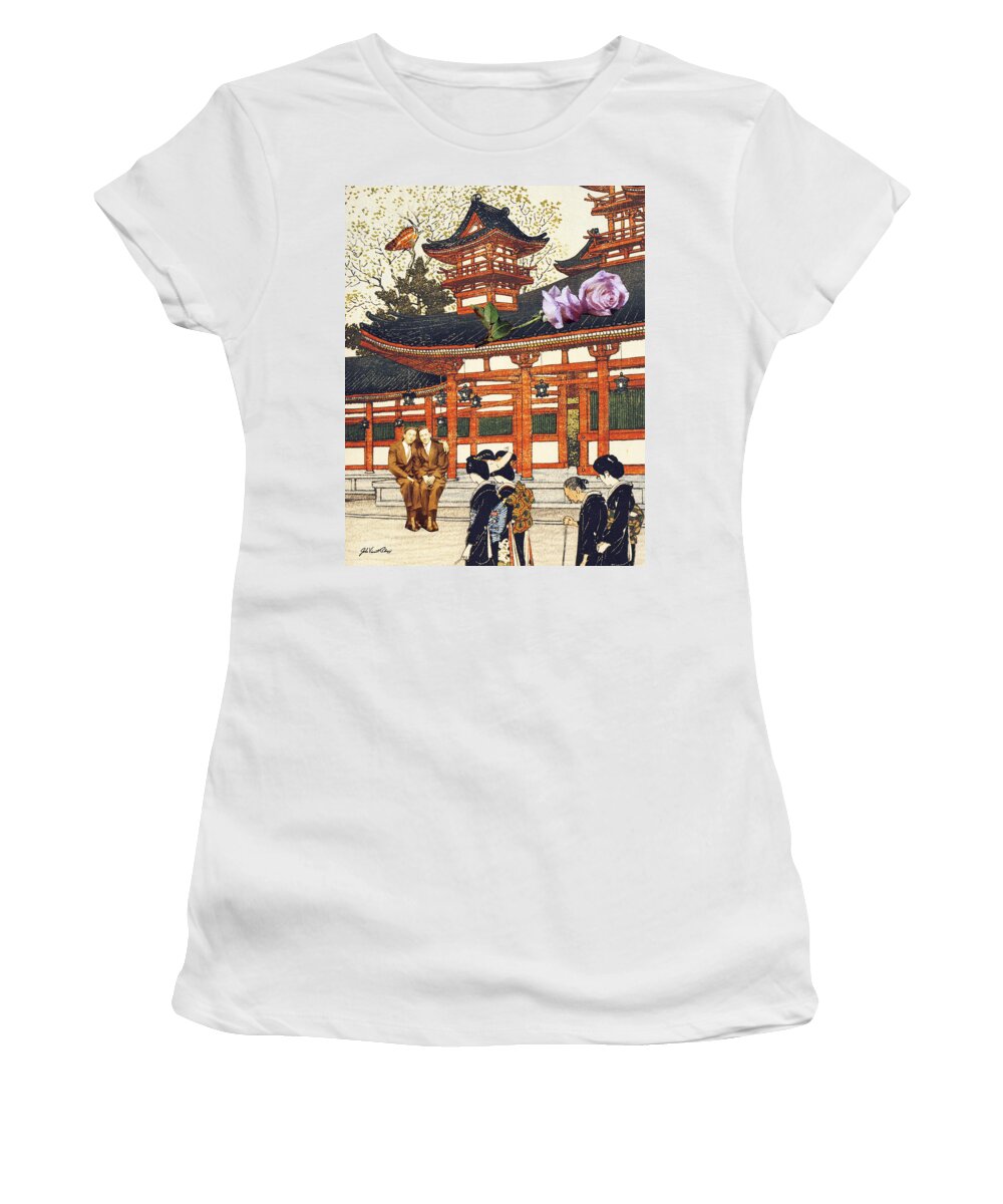 Collage Women's T-Shirt featuring the digital art Maurice and Maxwell Honeymoon in Japan by John Vincent Palozzi