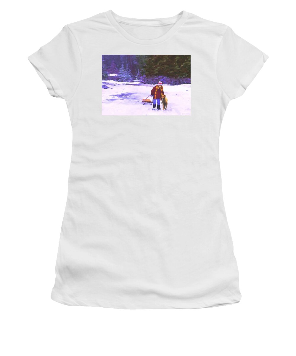 Landscape Women's T-Shirt featuring the painting Me and My Buddy by SophiaArt Gallery
