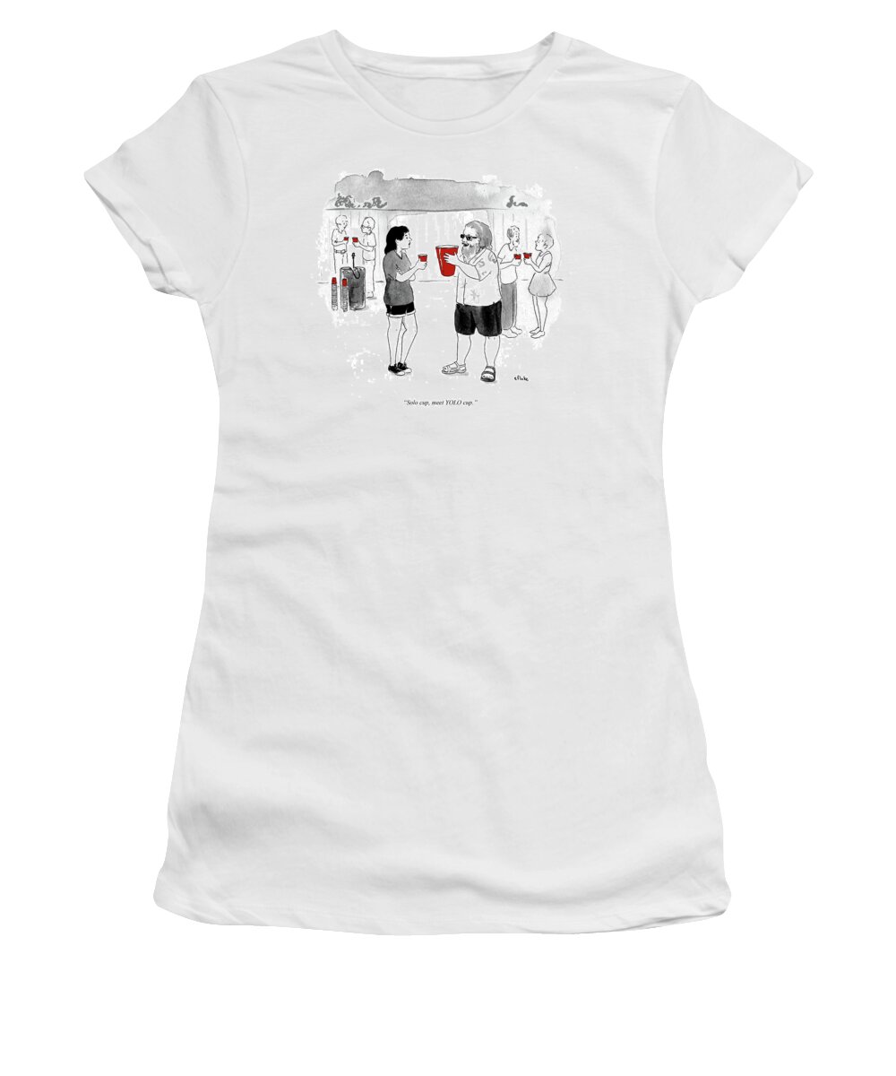 Solo Cup Women's T-Shirt featuring the drawing Meet Yolo Cup by Emily Flake