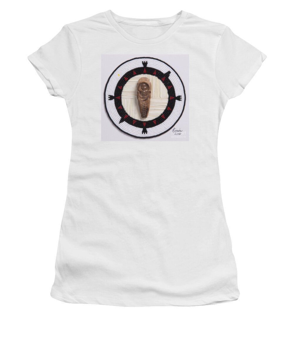 Fossilized Mammoth Ivory Women's T-Shirt featuring the mixed media Mikinaak Cradleboard by Douglas Limon