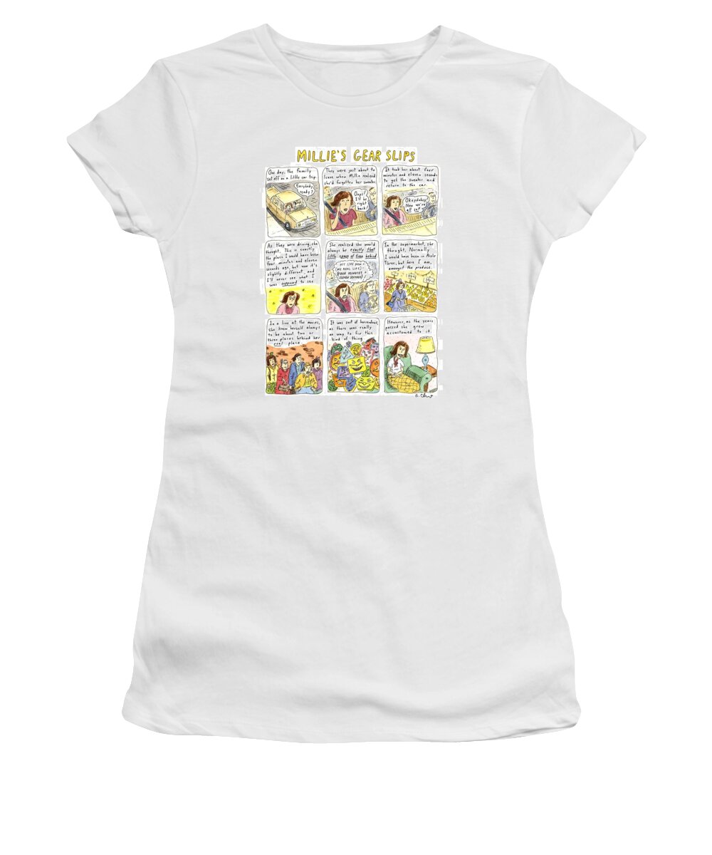 Auto Women's T-Shirt featuring the drawing Millie's Gear Slips by Roz Chast