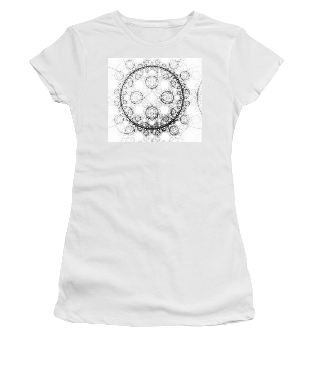 Minimalist Women's T-Shirt featuring the digital art Minimalist fractal art black and white circles by Matthias Hauser