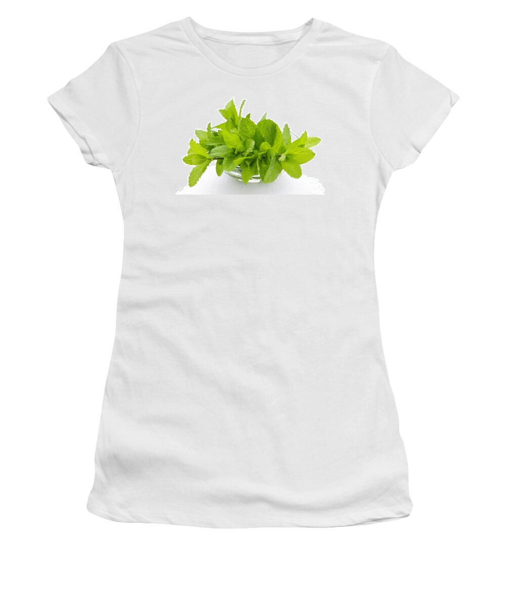 Mint Women's T-Shirt featuring the photograph Mint sprigs in bowl by Elena Elisseeva