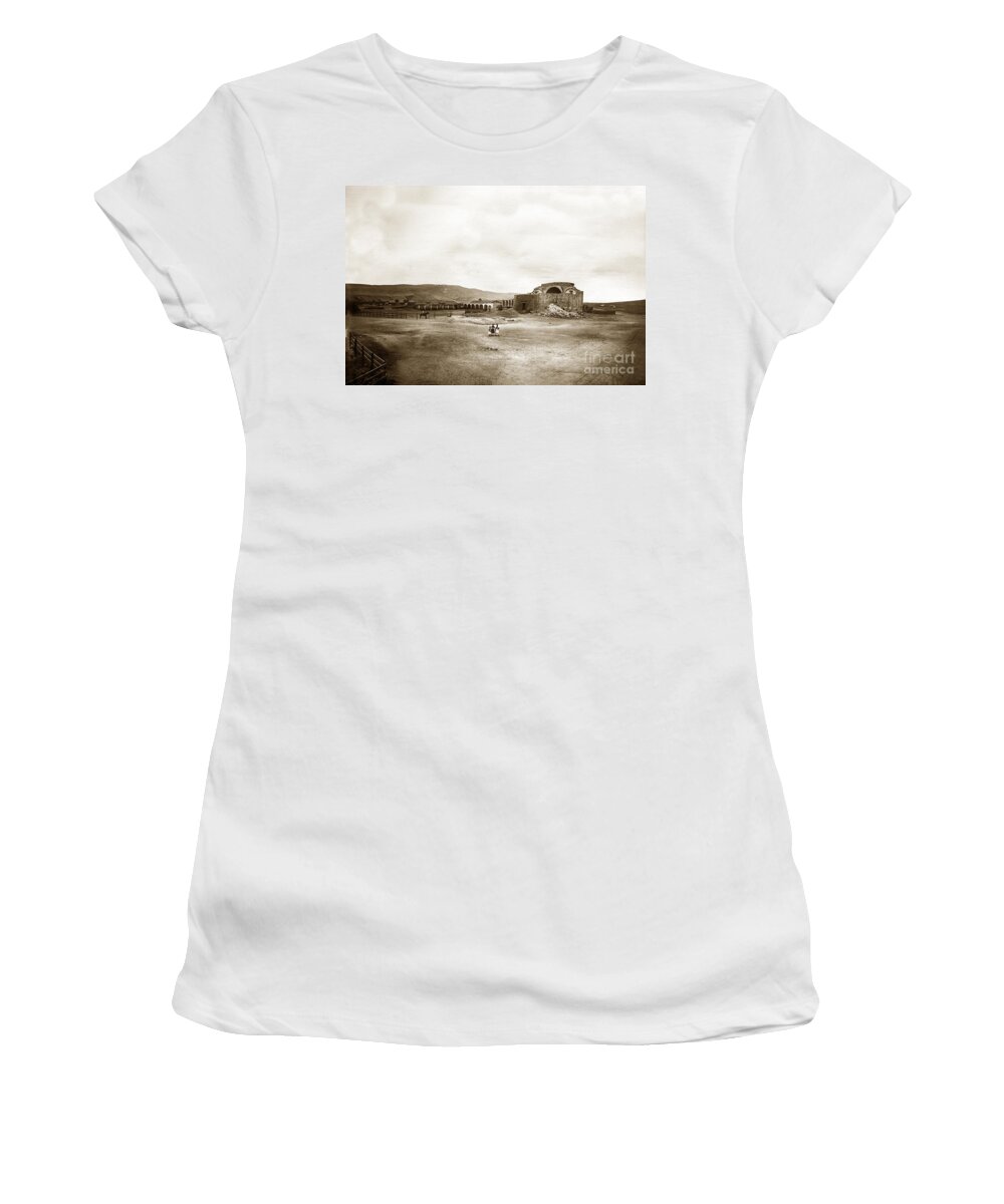 Mission Women's T-Shirt featuring the photograph Mission San Juan Capistrano California Circa 1882 by C. E. Watkins by Monterey County Historical Society
