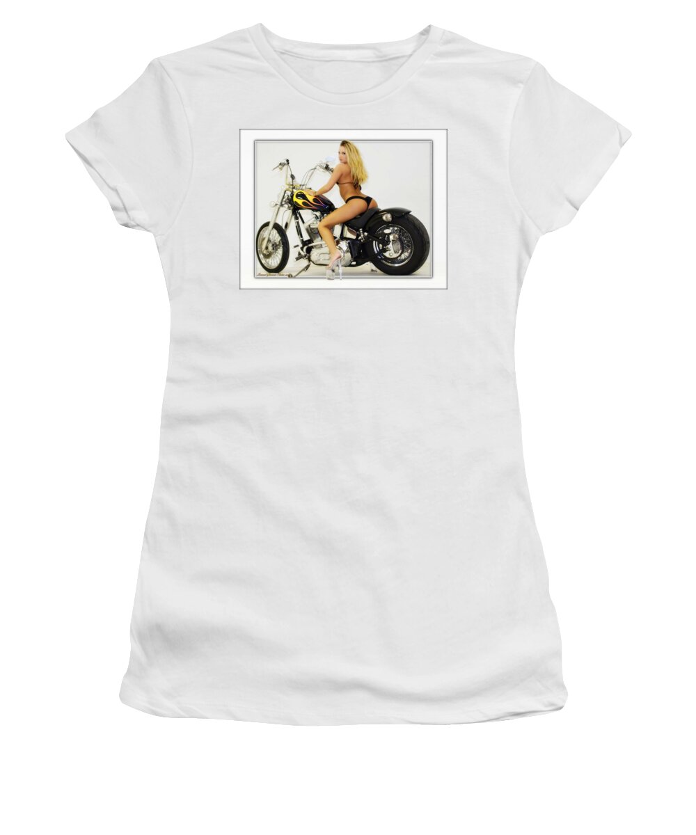 Models And Motorcycles Women's T-Shirt featuring the photograph Models and Motorcycles_K by Walter Herrit