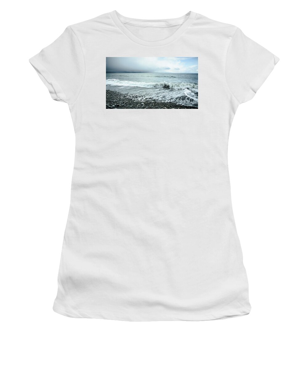 Beach Women's T-Shirt featuring the photograph Moody Shoreline French Beach by Roxy Hurtubise