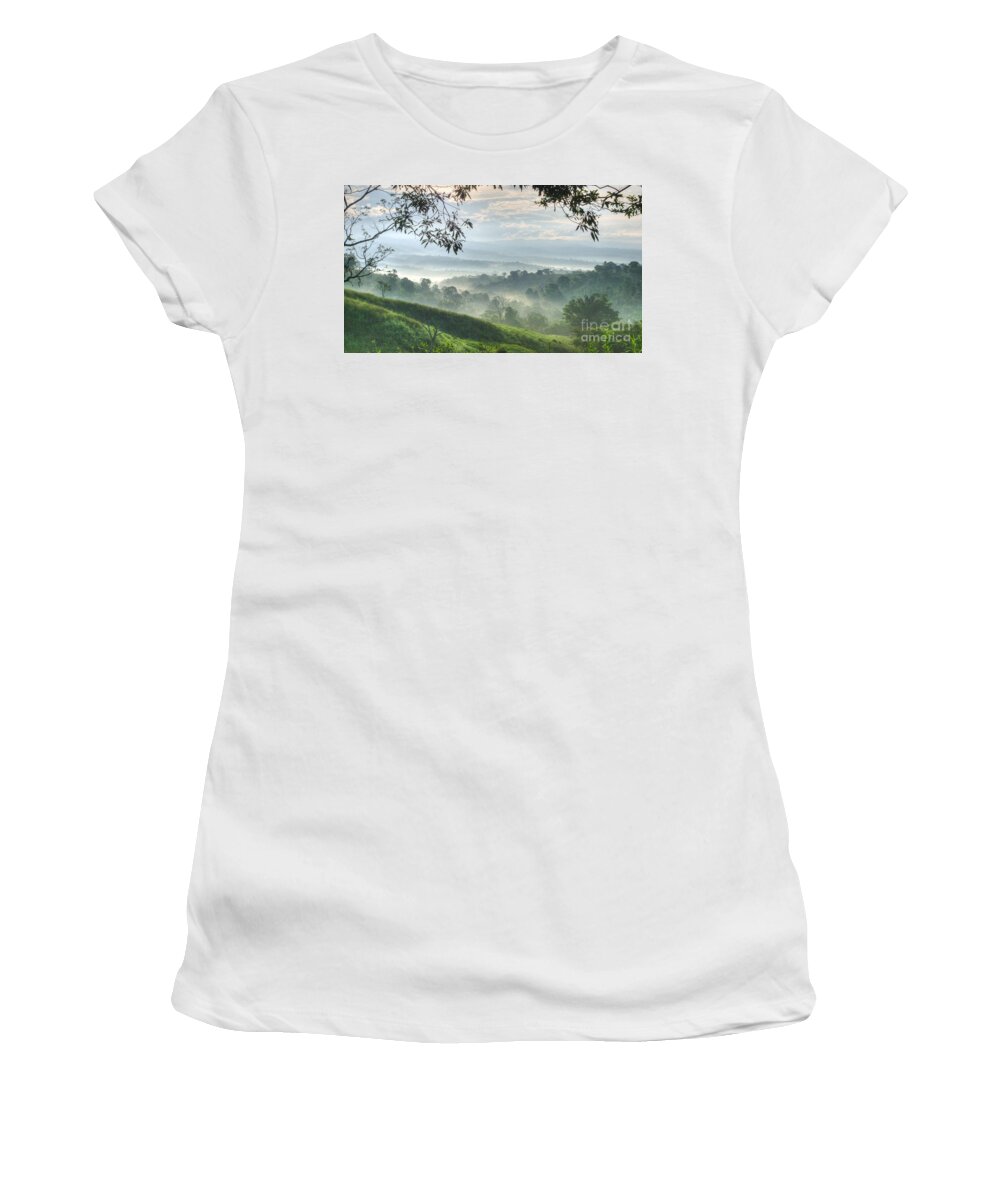 Landscape Women's T-Shirt featuring the photograph Morning Mist by Heiko Koehrer-Wagner
