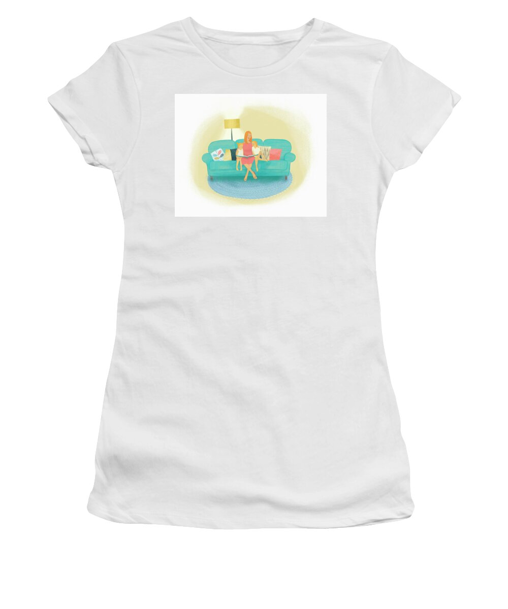 2-3 Years Women's T-Shirt featuring the photograph Mother Reading Story To Two Daughters by Ikon Ikon Images